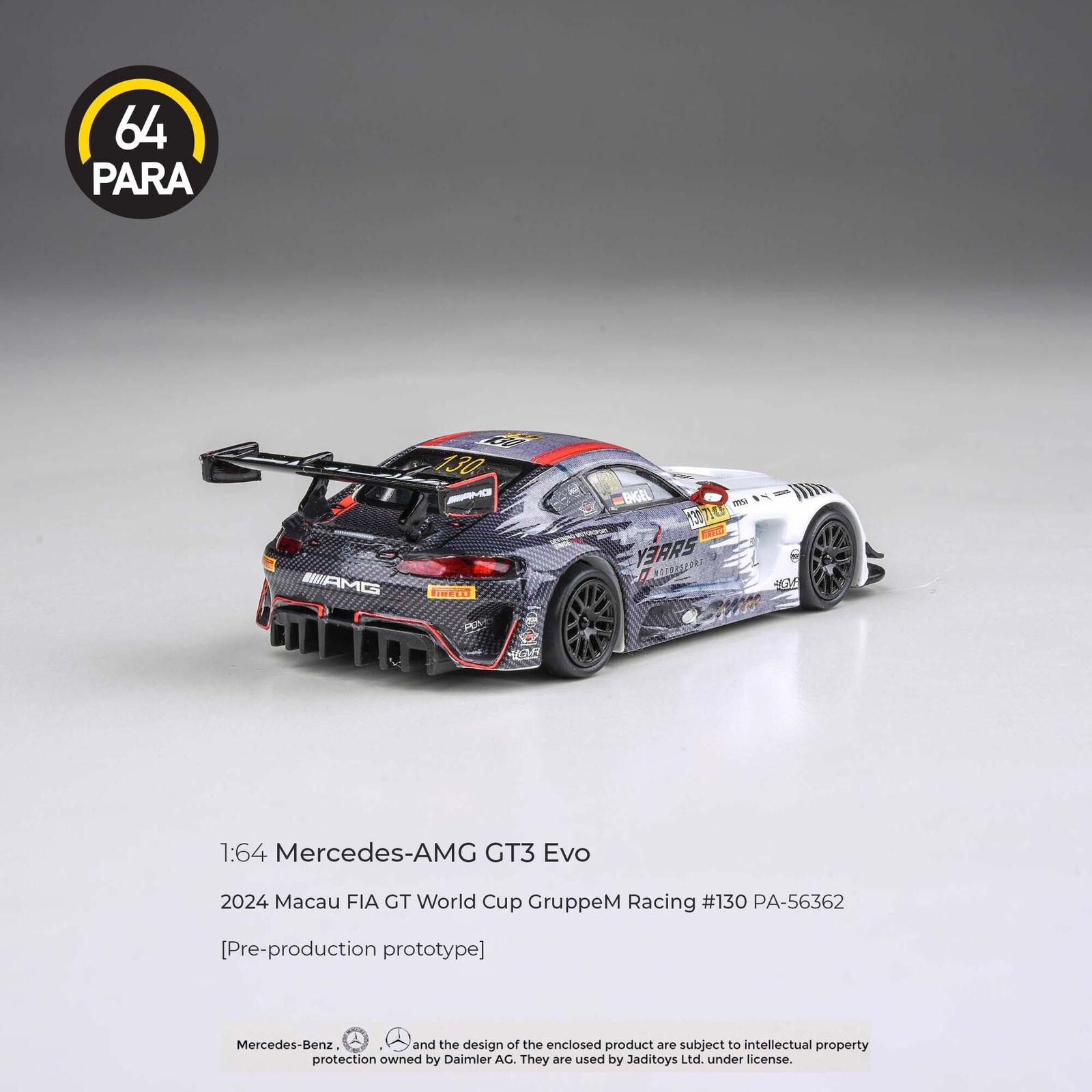 Para64 PA-56362 Mercedes-AMG GT3 2024 Macau FIA GT World Cup GruppeM Racing #130 P1 LHD Diecast Model Car