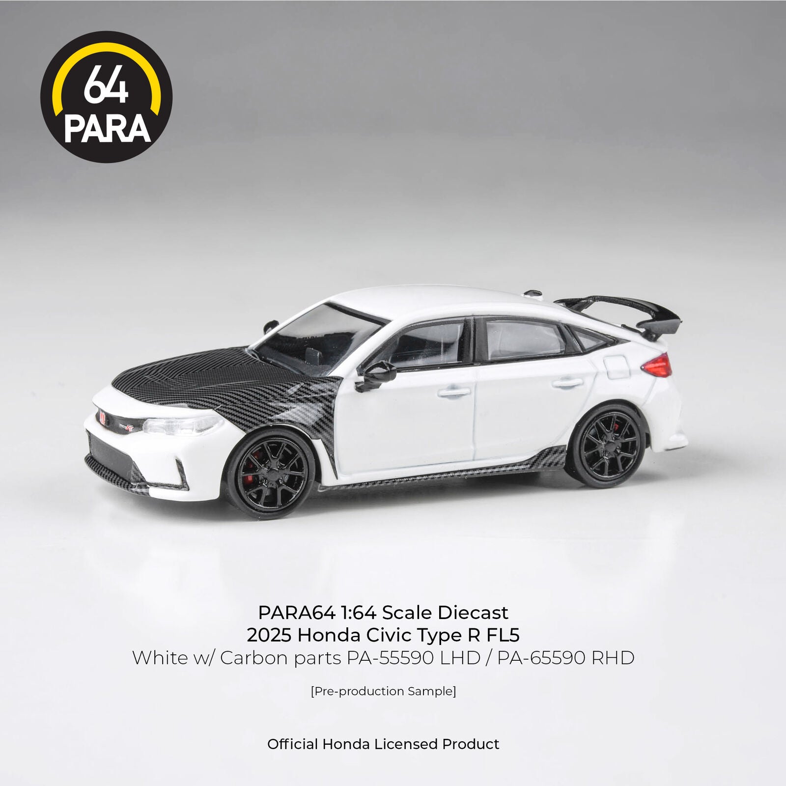 Para64 PA-65590 2023 Honda Civic Type R FL5 White with Carbon Parts RHD Diecast Model Car