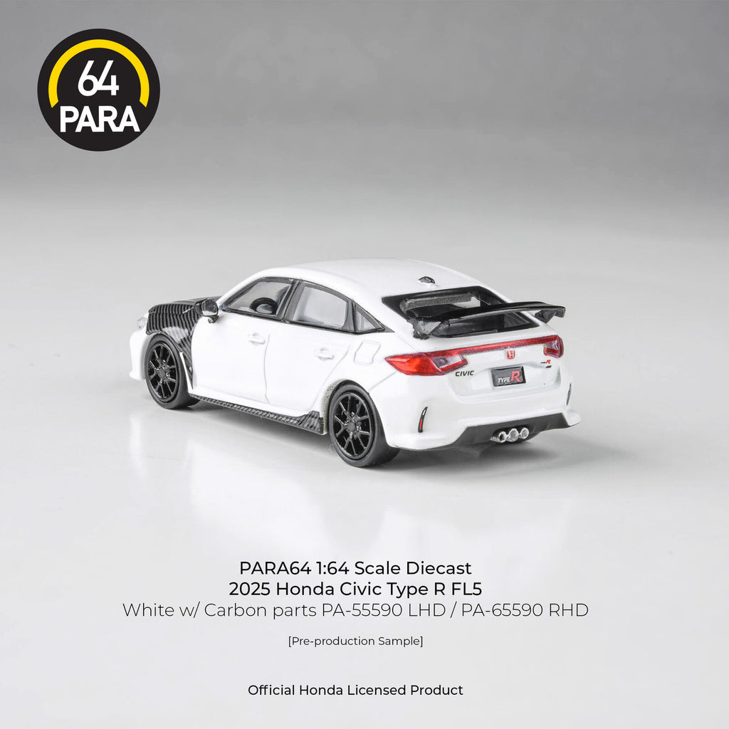 Para64 PA-65590 2023 Honda Civic Type R FL5 White with Carbon Parts RHD Diecast Model Car