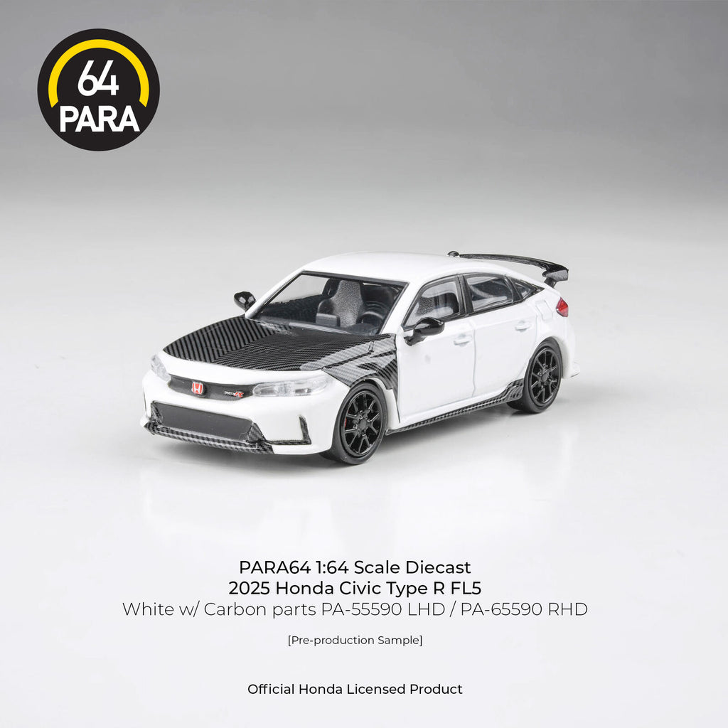 Para64 PA-65590 2023 Honda Civic Type R FL5 White with Carbon Parts RHD Diecast Model Car