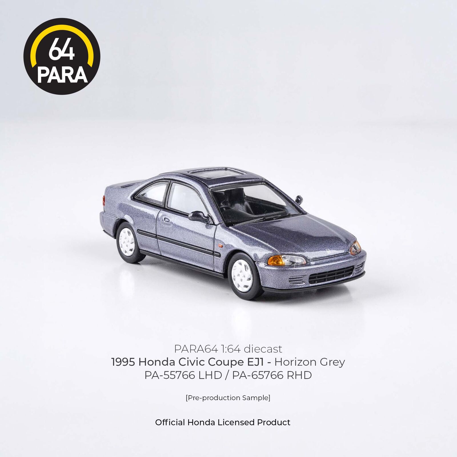 Para64 PA-65766 1995 Honda Civic Coupe EJ1 Horizon Grey RHD Diecast Model Car