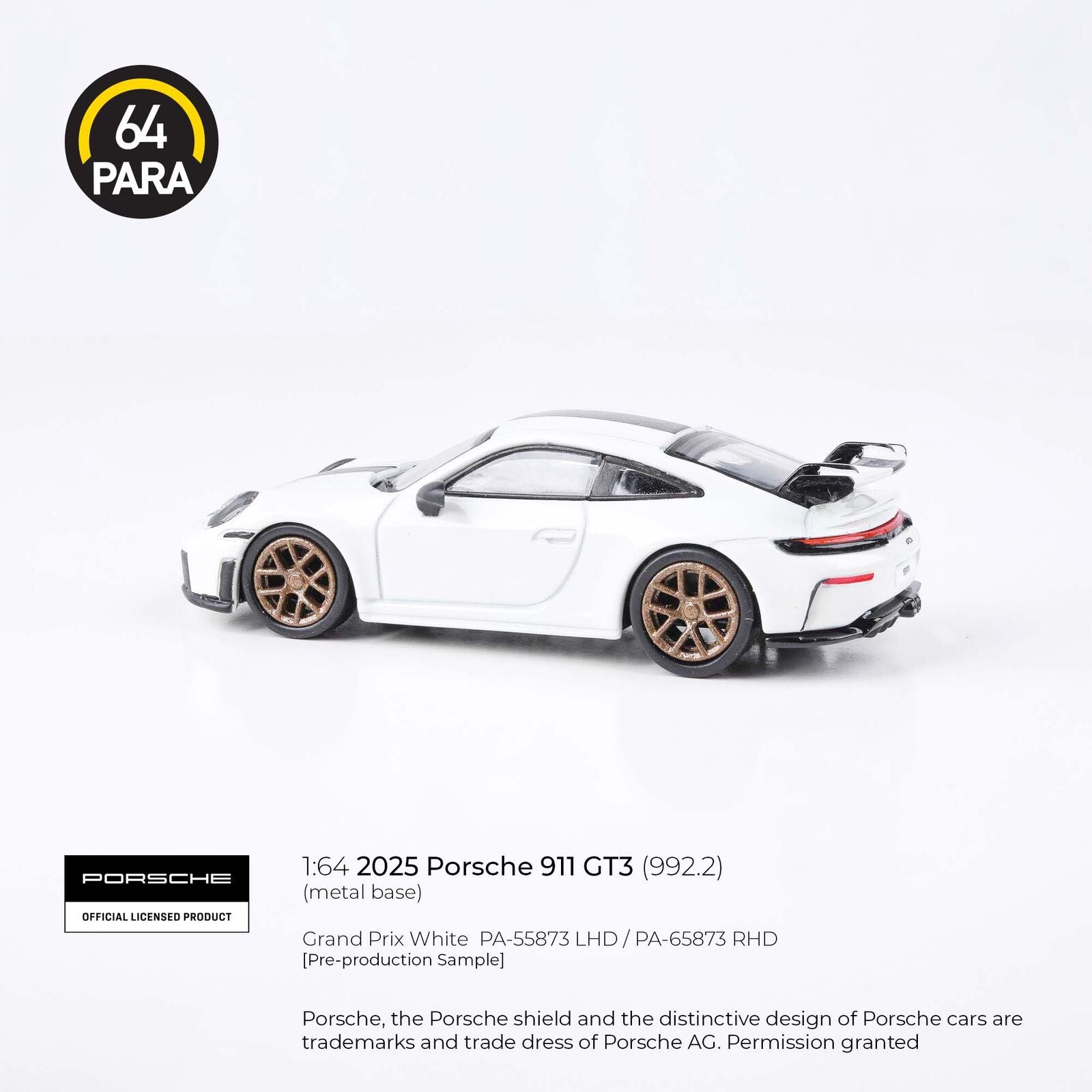 Para64 PA-65873 2025 Porsche 911 GT3 (992.2) Grand Prix White RHD Diecast Model Car