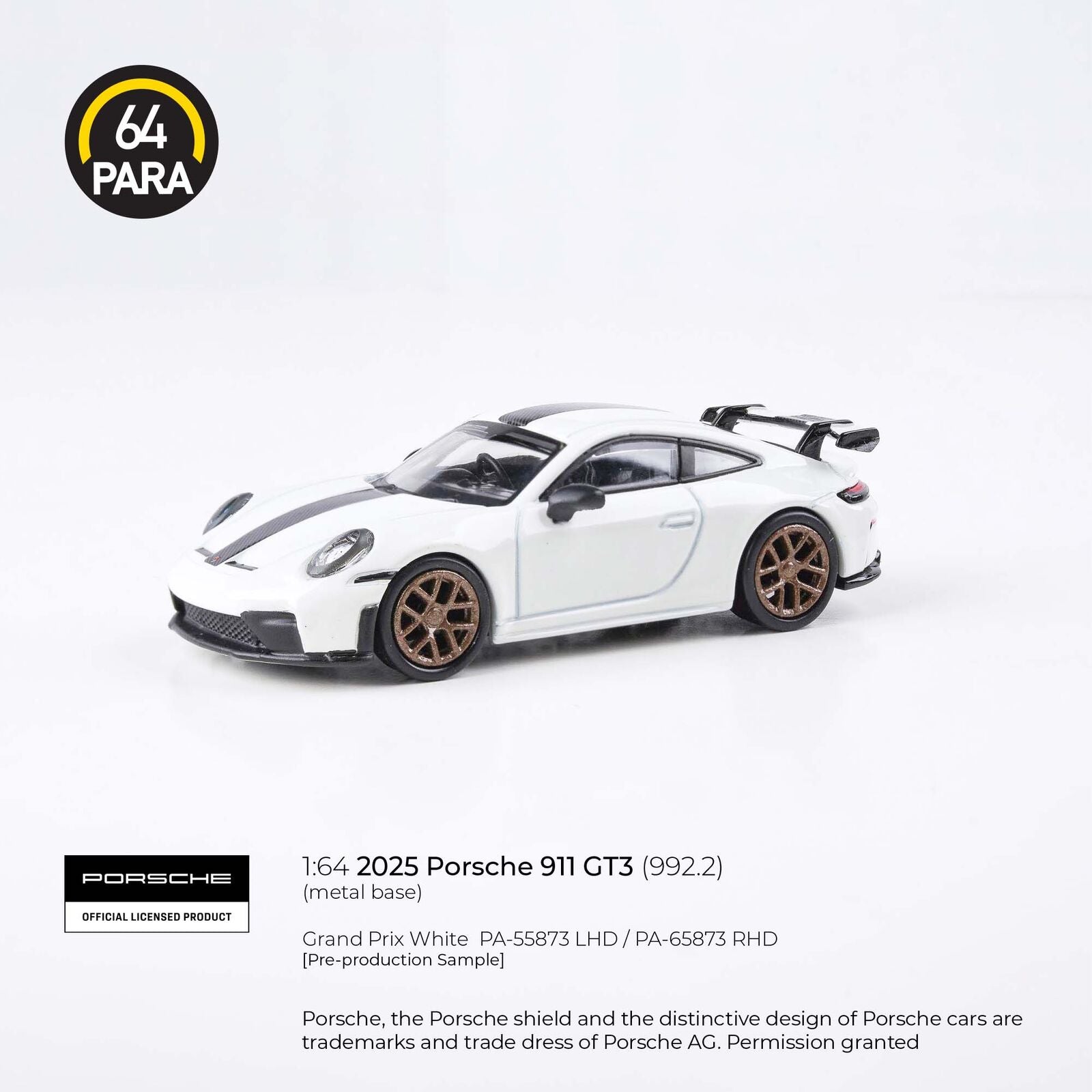 Para64 PA-65873 2025 Porsche 911 GT3 (992.2) Grand Prix White RHD Diecast Model Car