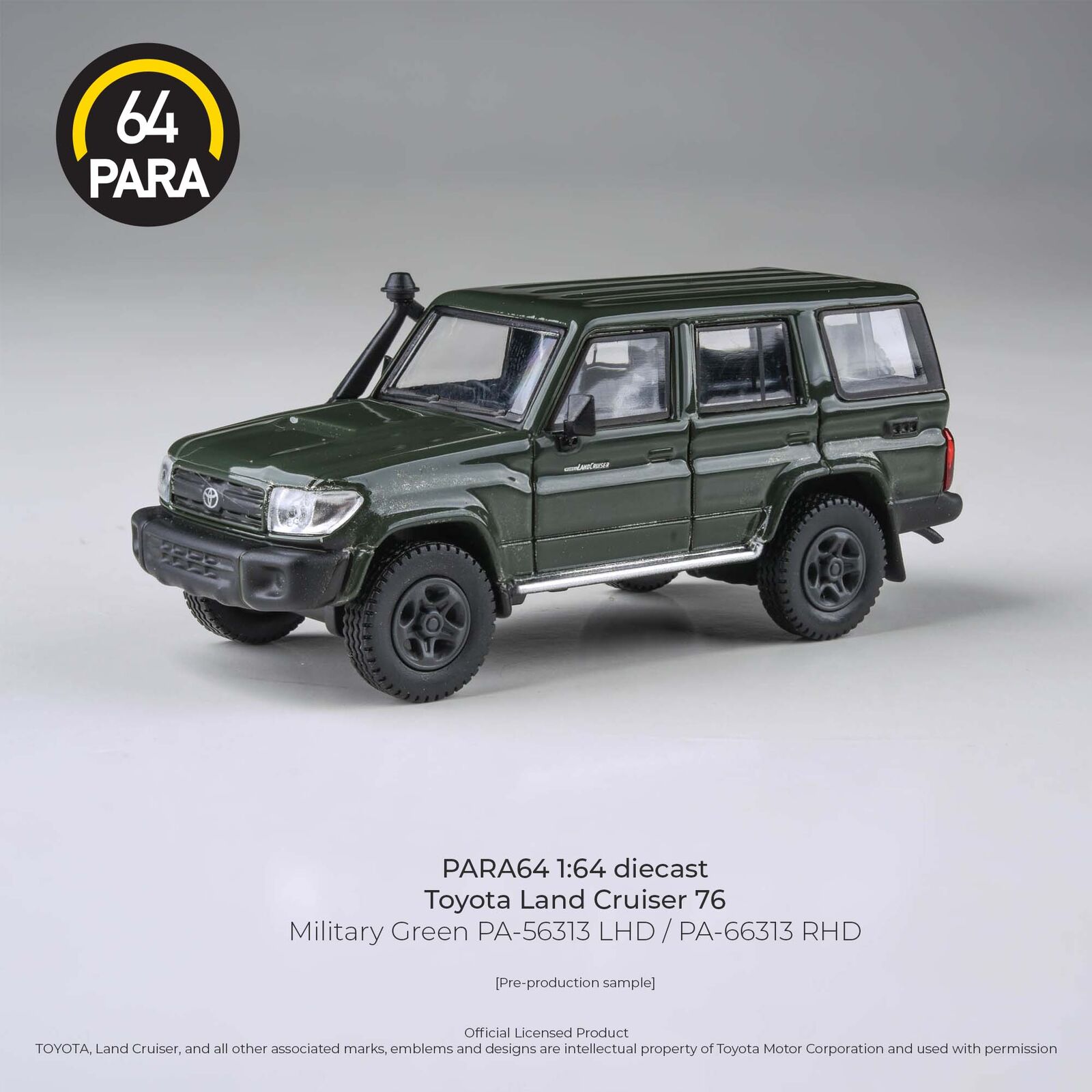 Para64 PA-66313 2014 Toyota Landcruiser LC76 Military Green RHD Diecast Model Car