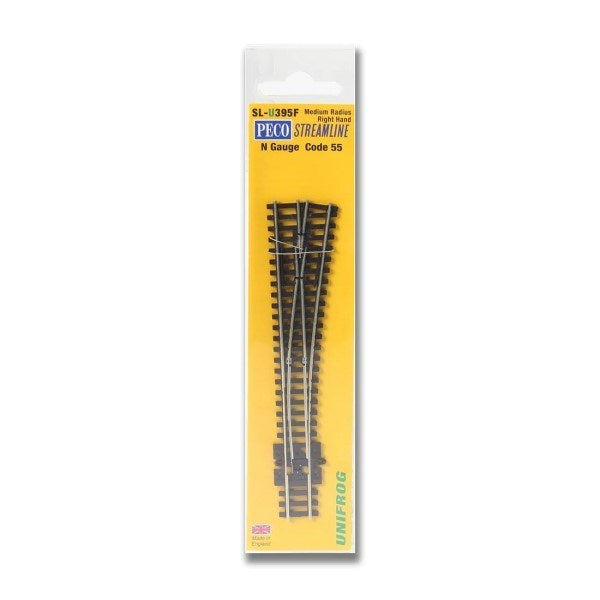 Peco SL-U395F Unifrog Turnout Medium Radius Right Hand - N Gauge Code 55 (7546290045165)
