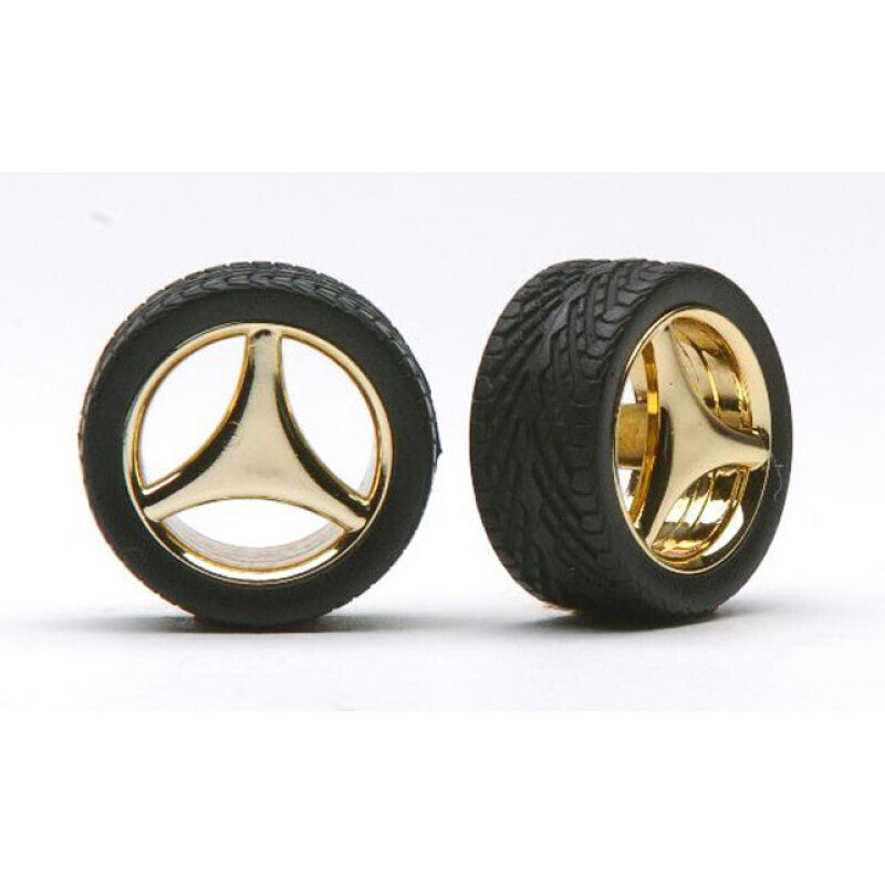 Pegasus Hobbies 1/24 Three Spoke Rims W/Tires Gold for Scale Models