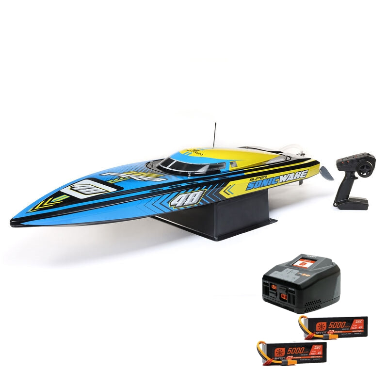 Pro Boat PRB08052+SPMXPSS850 Super Sonicwake 48in 8S Self-Righting Brushless Deep-V RTR plus Smart Powerstage 8S Surface Bundle: (2) G2 5000mAh 4S LiPo IC5 Battery and S2100 Charger (9218212790509)