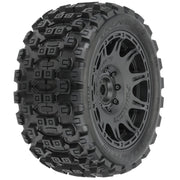 Proline PRO1019811 1/6 Badlands MX57 Front/Rear 5.7â€ Tires Mounted on Raid 8x48 Removable 24mm Hex Wheels (2): Black - Hobby City NZ (8347855356141)
