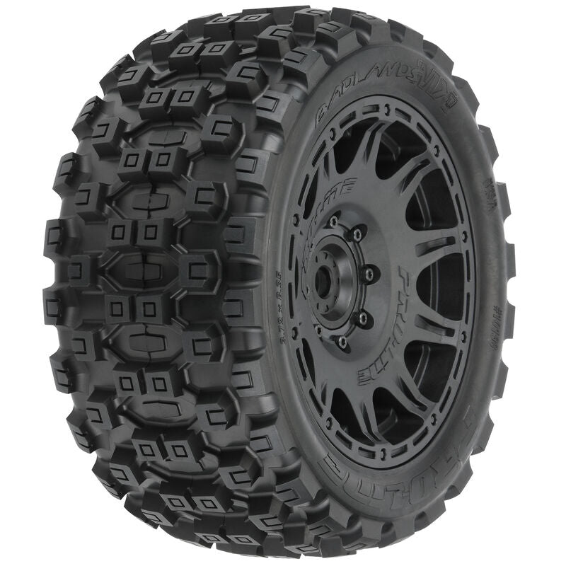 Proline PRO1019811 1/6 Badlands MX57 Front/Rear 5.7â€ Tires Mounted on Raid 8x48 Removable 24mm Hex Wheels (2): Black - Hobby City NZ (8347855356141)
