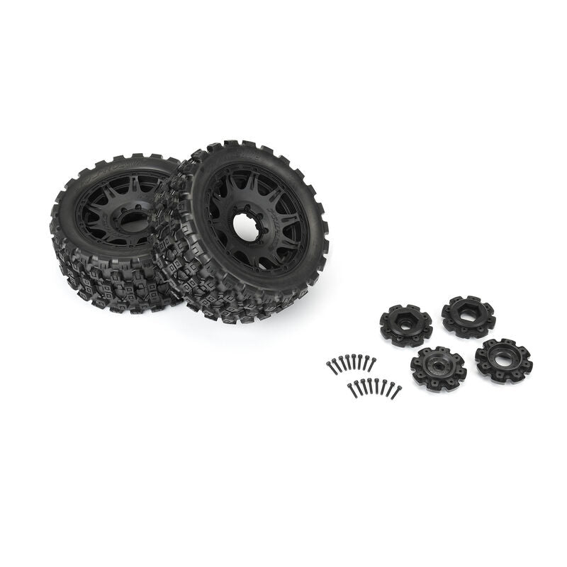 Proline PRO1019811 1/6 Badlands MX57 Front/Rear 5.7ÃƒÂ¢Ã¢â€šÂ¬Ã‚  Tires Mounted on Raid Black 12mm Hex Wheels (2): Black (8347855356141)