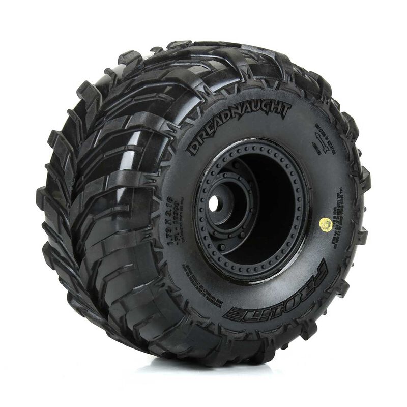 Proline PRO1030010 Dreadnaught Mounted Black Wheel F/R (4) for ARRMA GORGON/QUAKE GROM (9250509586669)