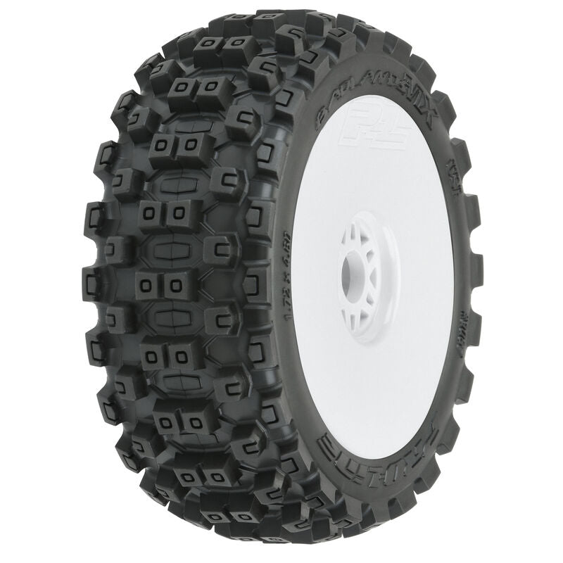 Pro-Line Badlands MX M2 Mounted White Wheels F/R RC Wheel & Tyre Set 1/8 Scale