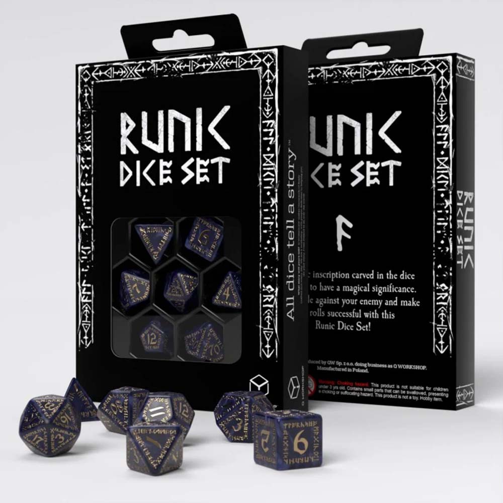 Q Workshop Runic Mixed Blue & Gold Dice Set