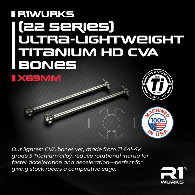R1WURKS R1900123 (22 Series) Ultra-lightweight Titanium HD CVA Bones 22X, X69mm 38.78% lighter, 17.5 Stock Racing (9250519384301)