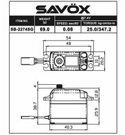 Savox SB-2274SG-BE HV STD size 30kg/cm Digital Brushless Motor Servo 0.07sec 8.4V 69g 40.3x20.2x38.5mm - Hobby City NZ (8347098939629)