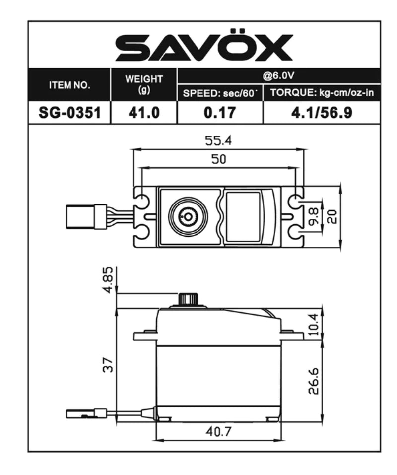 Savox Standard Size 4.1kg 0.17sec Digital Servo with Soft Start (2)