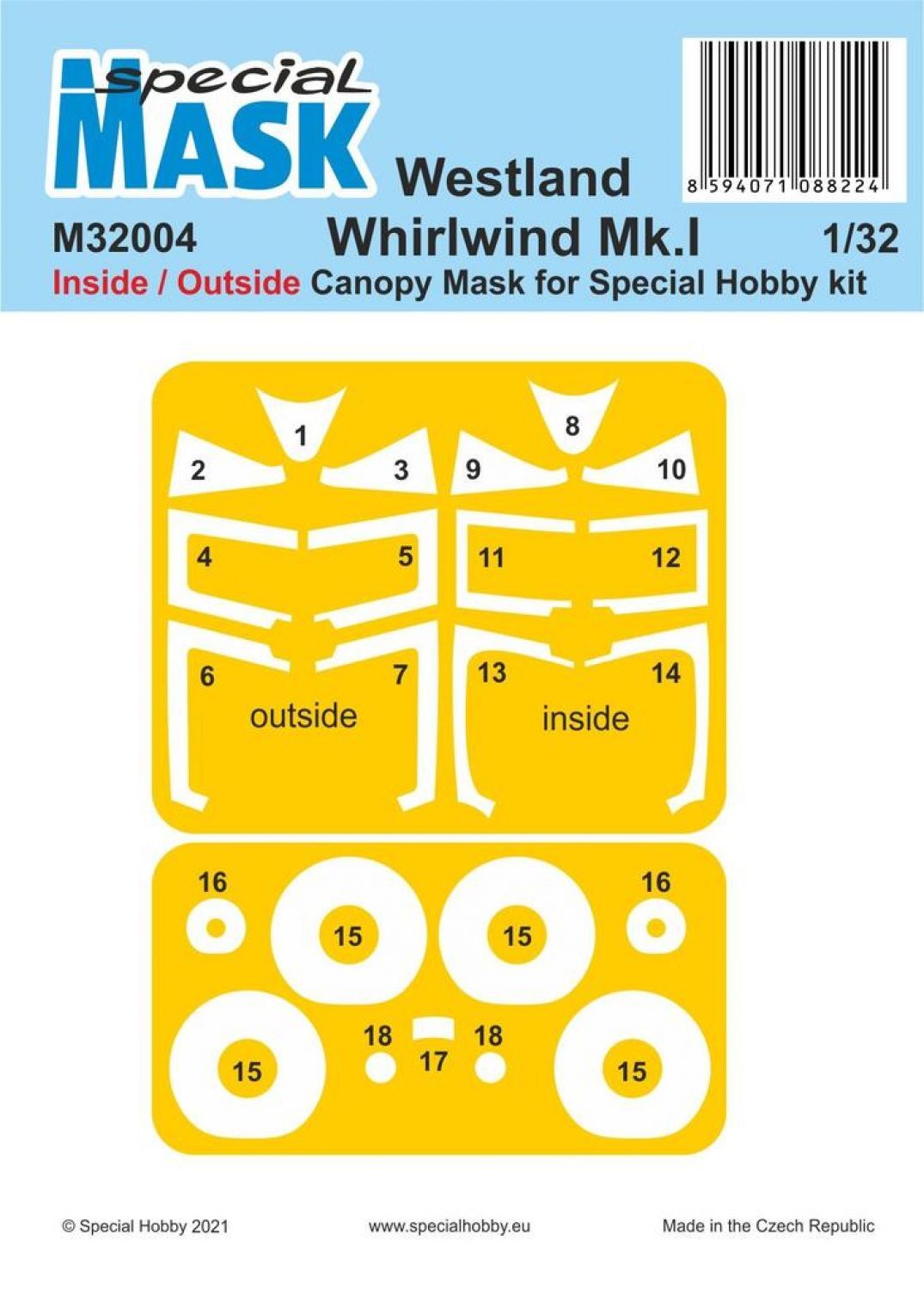 Special Hobby M32004 1/32 Westland Whirlwind Mk.I Inside/Outside MASK (9120473022701)