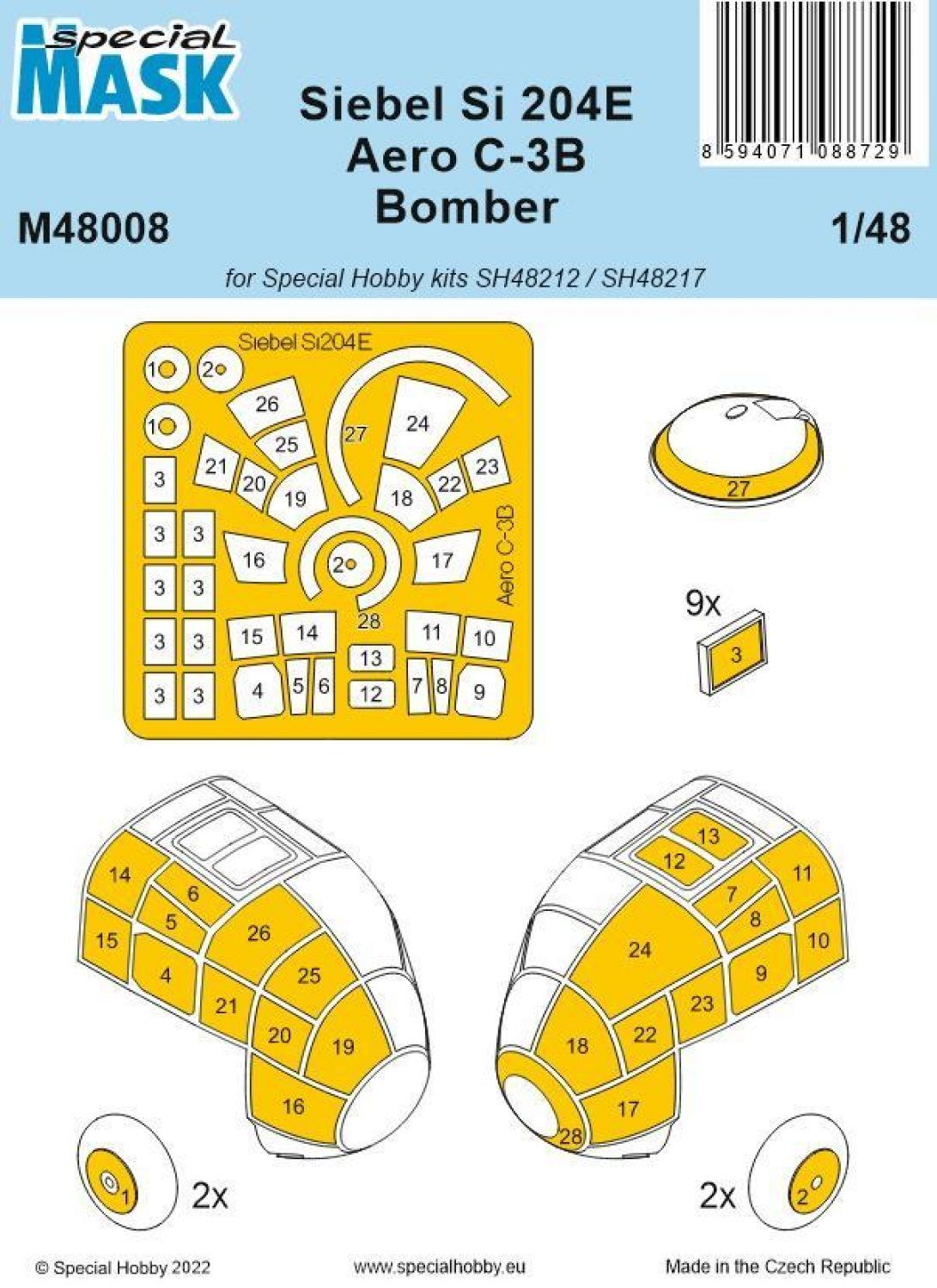 Special Hobby M48008 1/48 Siebel Si 204E/Aero C-3B Bomber MASK (9120473514221)