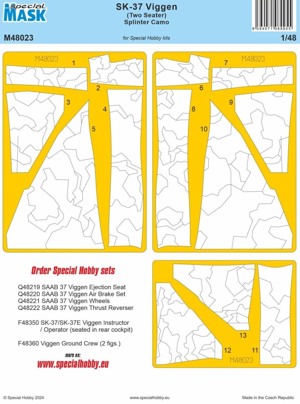 Special Hobby M48023 1/48 SK-37 Viggen (Two Seater) Splinter Camo MASK (9120474562797)