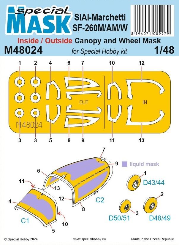 Special Hobby M48024 1/48 SIAI-Marchetti SF-260M/AM/W INSIDE/OUTSIDE MASK (9120474628333)