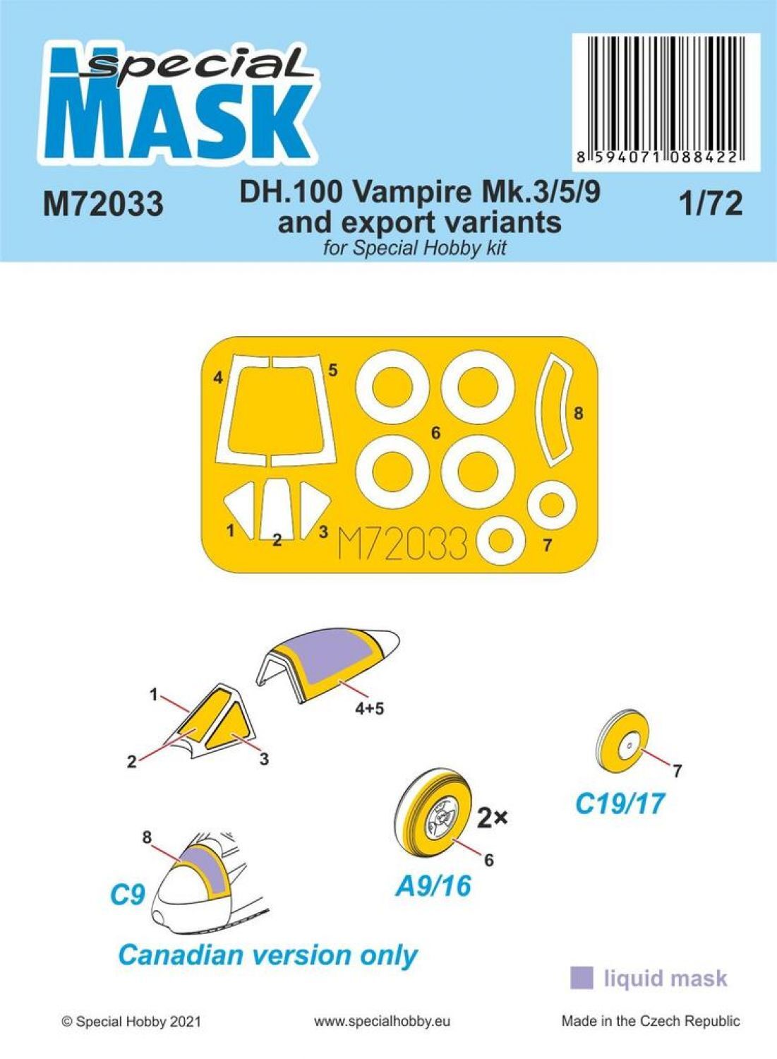 Special Hobby M72033 1/72 DH.100 Vampire Mk.3/5/9 and export variants MASK (9120475939053)