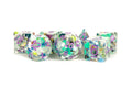 MDG 16mm Resin Polyhedral Dice Set Recycled Dice w/ Purple Numbers - MDG602