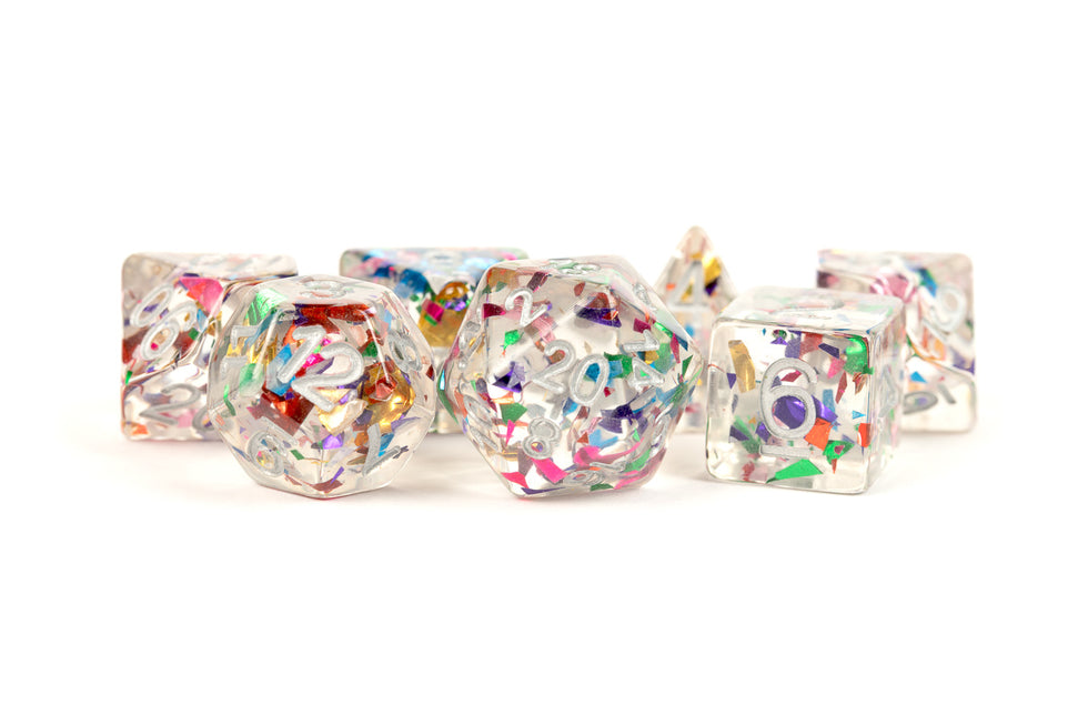MDG 16mm Resin Polyhedral Dice Set Rainbow Foil - MDG622