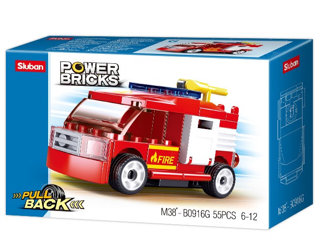 xSluban B0916G Power Bricks Pulls Back Cars - Fire - 54 Pc (7546228277485)