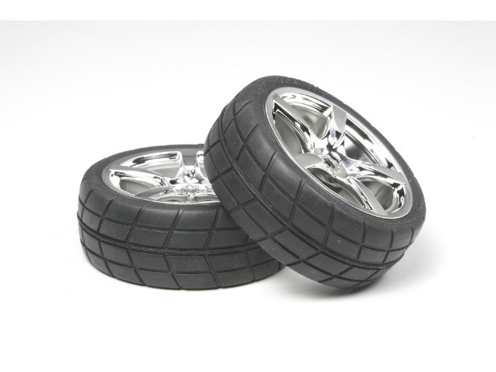 Tamiya 53955 5 SPOKE WHEEL WITH TYRE(2) 24mm