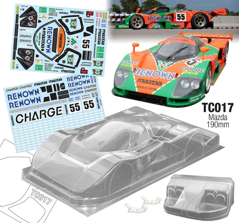 Team C Mazda 787B With 3D Wing Mount 190mm Renown Decal Sheet RC Car Body 1/10 Scale
