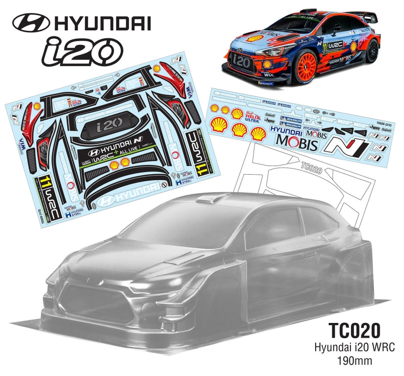 Team C Hyundai i20 WRC 190mm RC Car Body 1/10 Scale