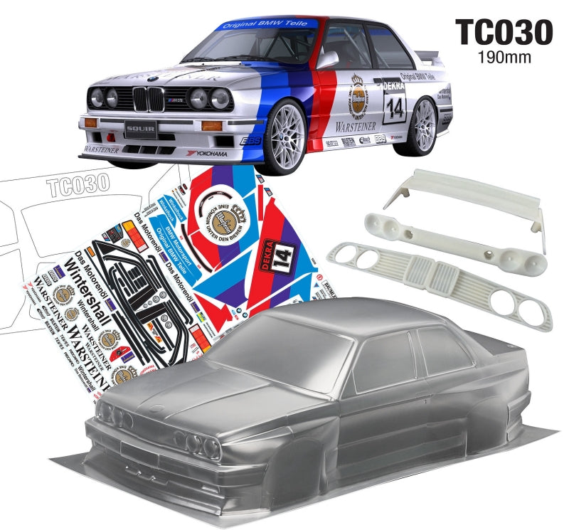 Team C BMW E30 With 3D Wing and Grill 190mm Warsteiner Decal Sheet RC Car Body 1/10 Scale