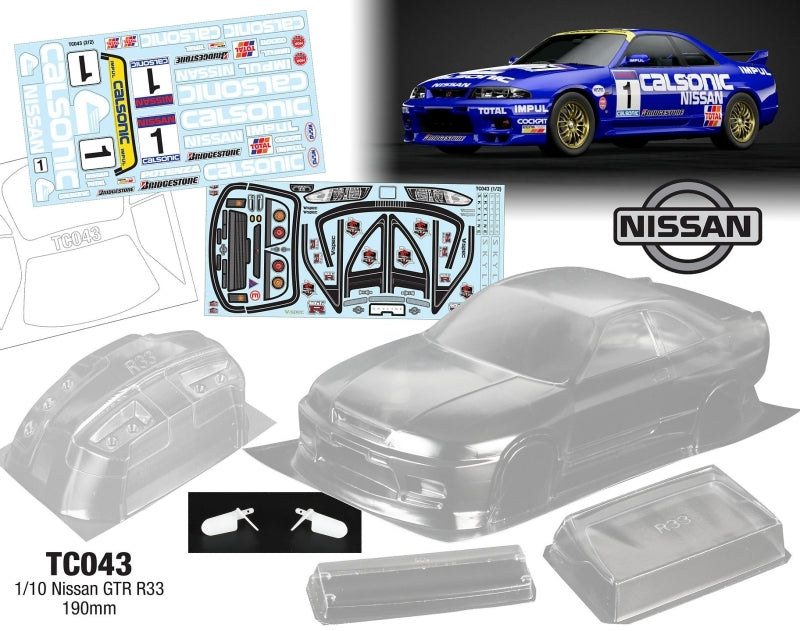 Team C Nissan GTR R33 190mm Wide Calsonic Decal Sheet RC Car Body 1/10 Scale