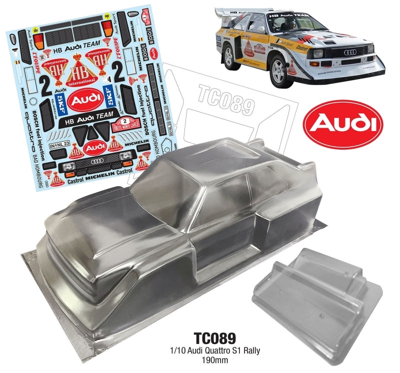 Team C Audi Quattro S1 Rally WRC Group B 190mm Wide RC Car Body 1/10 Scale