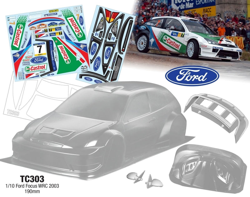 Team C Ford Focus WRC 2003 190mm Castrol Decal RC Car Body 1/10 Scale