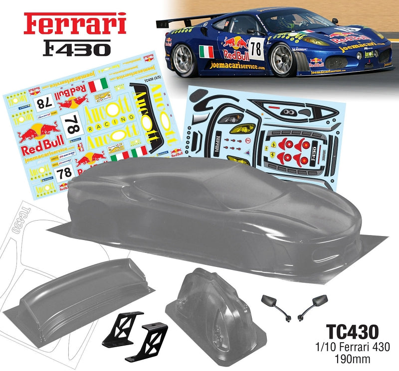 Team C Ferrari 430 190mm Wide RC Car Body 1/10 Scale