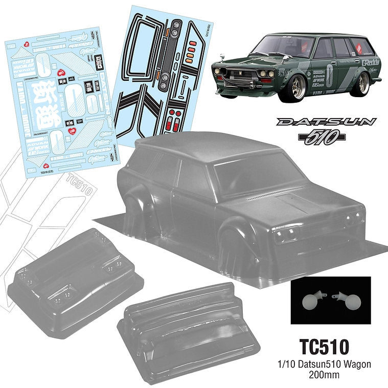 Team C Datsun 510 Wagon 200mm WB258mm with Light Buckets & Mirrors RC Car Body 1/10 Scale