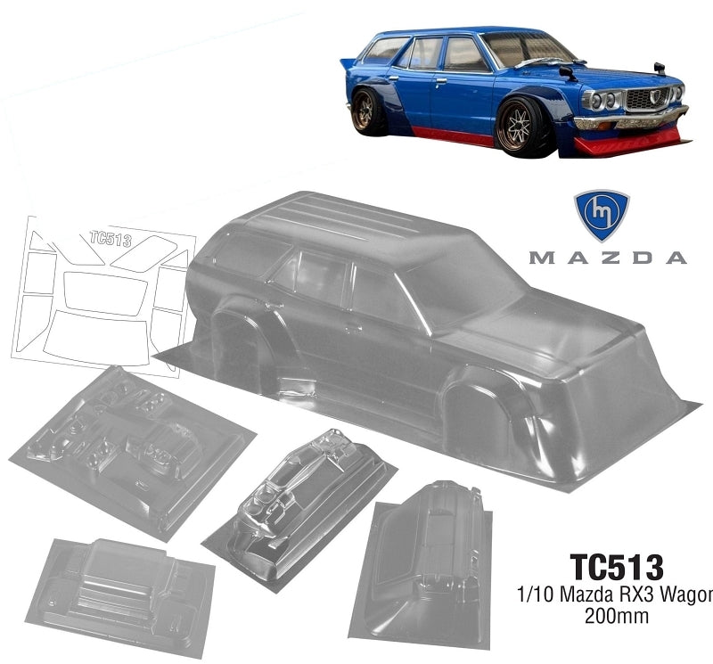Team C Mazda RX3 Wagon 200mm Wide Window Mask RC Car Body 1/10 Scale
