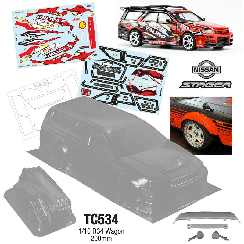 Team C R34 Stagea Wagon 200mm Wide RC Car Body 1/10 Scale