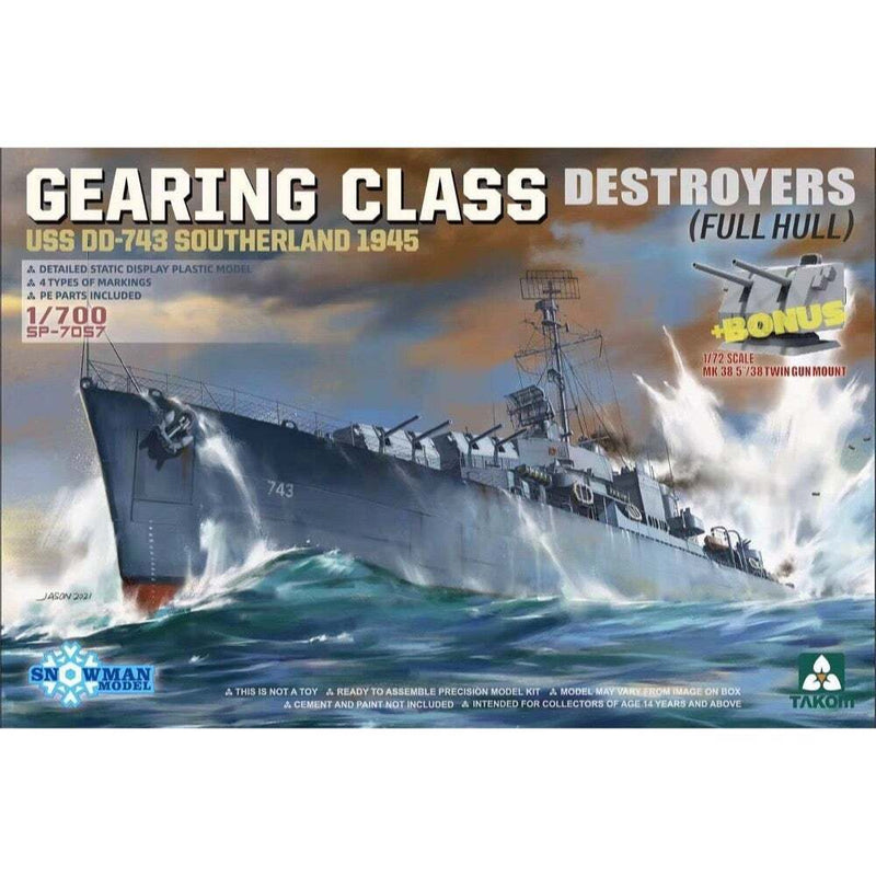 Takom SP7057 1/700 Gearing Class Destroyer USS DD-743 Southerland 1945 (Snowman) Full Hull Model Kit - Hobby City NZ (8967475691757)