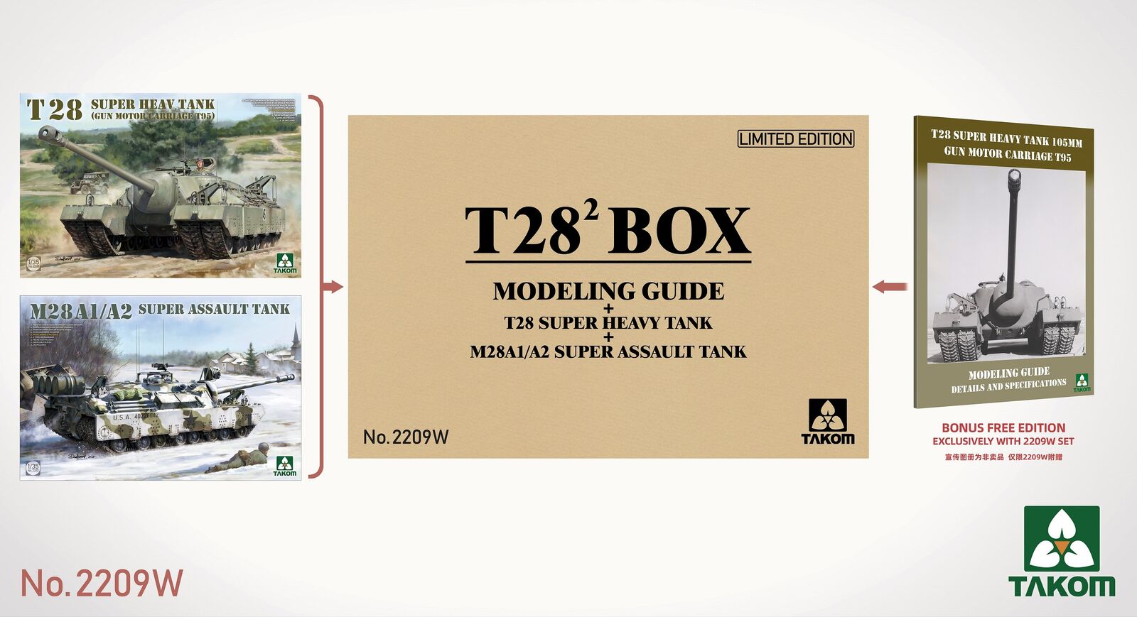 Takom TK2209W T28Â² Box T28 Super Heavy Tank + M28A1/A2 Super Assault Tank Model Kit