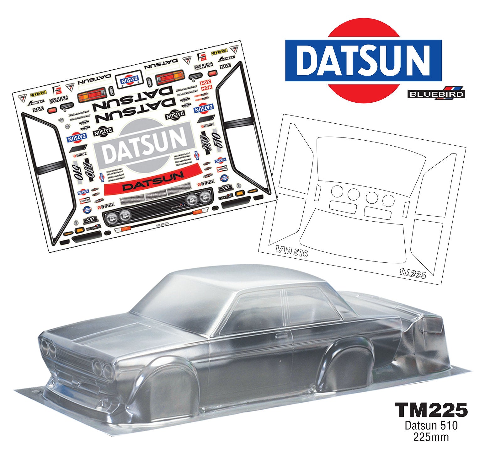 Team C Mini Datsun 510 WB 225mm Width 165mm M Chassis RC Car Body 1/10 Scale