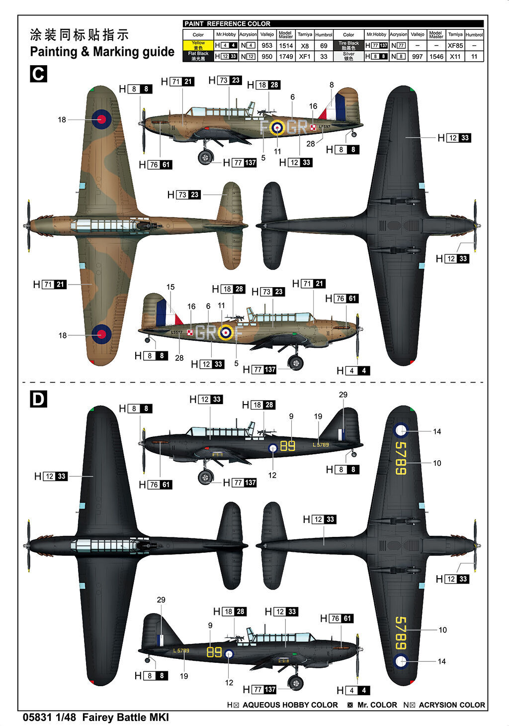 Trumpeter 05831 1/48 Fairey Battle Mk.1 Aus Decals (9120479445229)