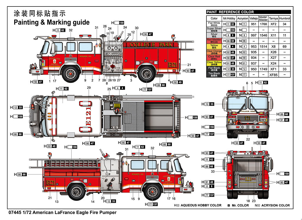Trumpeter 07445 1/72 American LaFrance Eagle Fire Pumper (9120480788717)