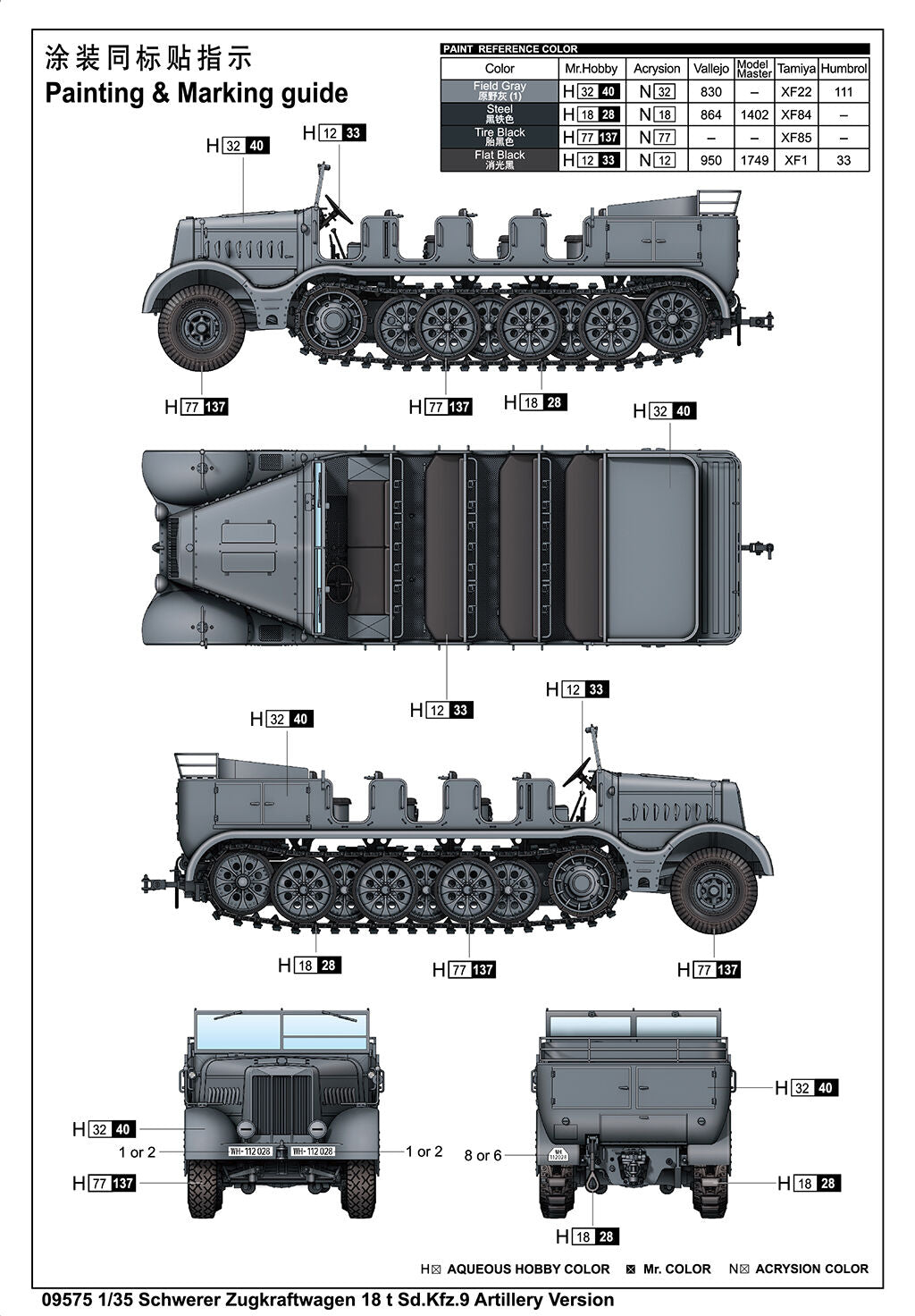 Trumpeter 09575 1/35 Schwerer Zugkraftwagen 18 t Sd.Kfz.9 Artillery Version (9120480985325)