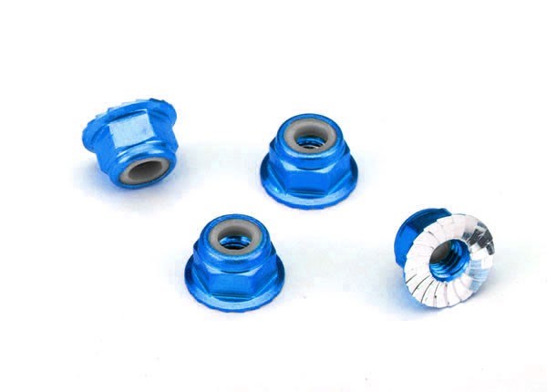 Traxxas 1747R - Nuts Aluminum Flanged Serrated (4Mm) (Blue-Anodized) (4) (769148125233)