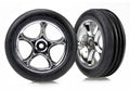 Traxxas 2471R - Tires & wheels assembled (Tracer 2.2" chrome wheels Alias ribbed 2.2" tires) (2) (Bandit front soft compound w/ foam inserts) (7856221225197)