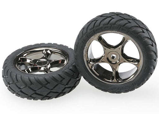 Traxxas 2479A - Tires & wheels assembled (Tracer 2.2" black chrome wheels Anaconda 2.2" tires with foam inserts) (2) (Bandit front) - Hobby City NZ