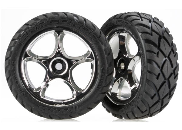 Traxxas 2479R - Tires & wheels assembled (Tracer 2.2" chrome wheels Anaconda 2.2" tires with foam inserts) (2) (Bandit front)
