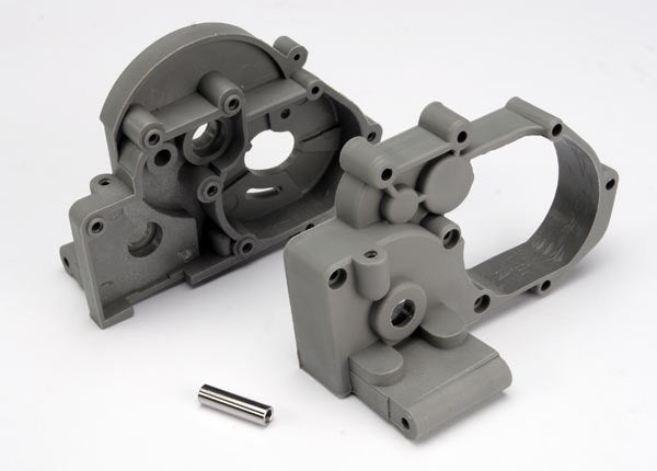 Traxxas 3691A - Gearbox halves (l&r) (gray) w/ idler gear shaft (769153663025)